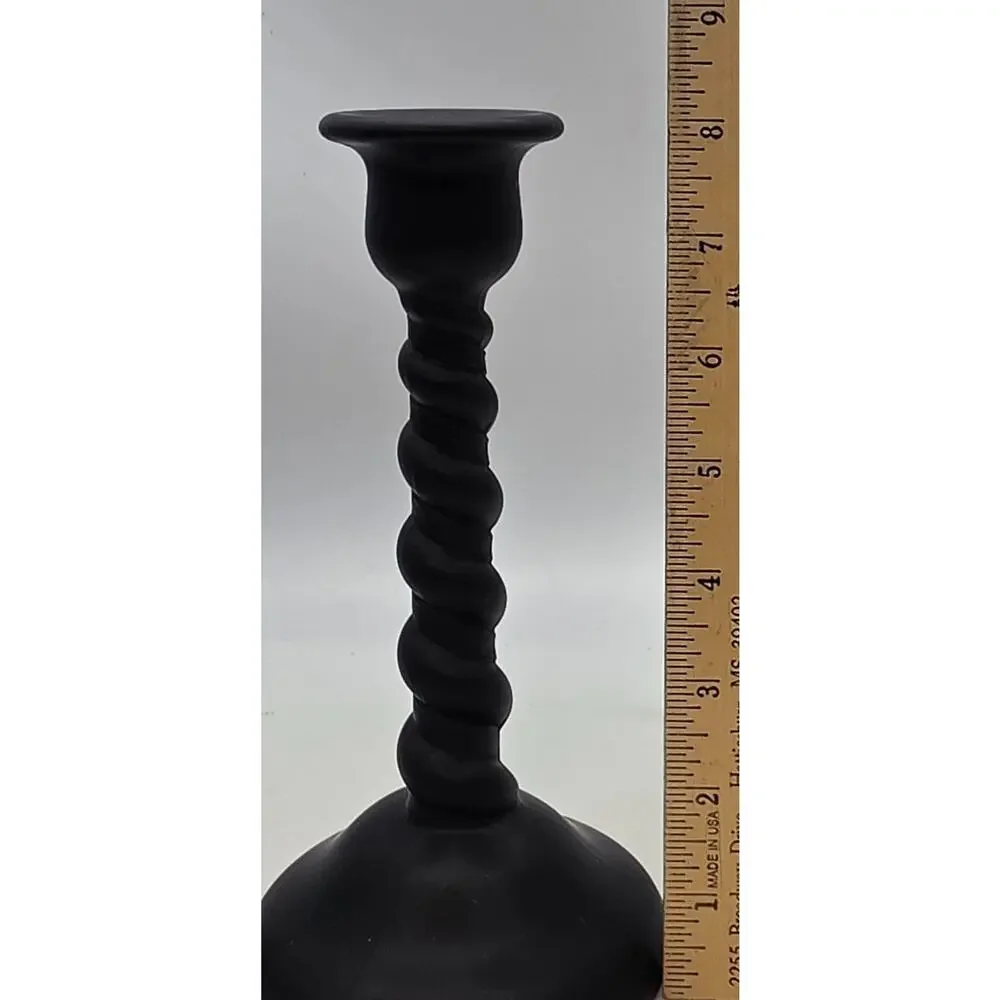 PAIR TIFFIN SATIN EBONY TWIST CANDLESTICKS TAPER 8 1/4